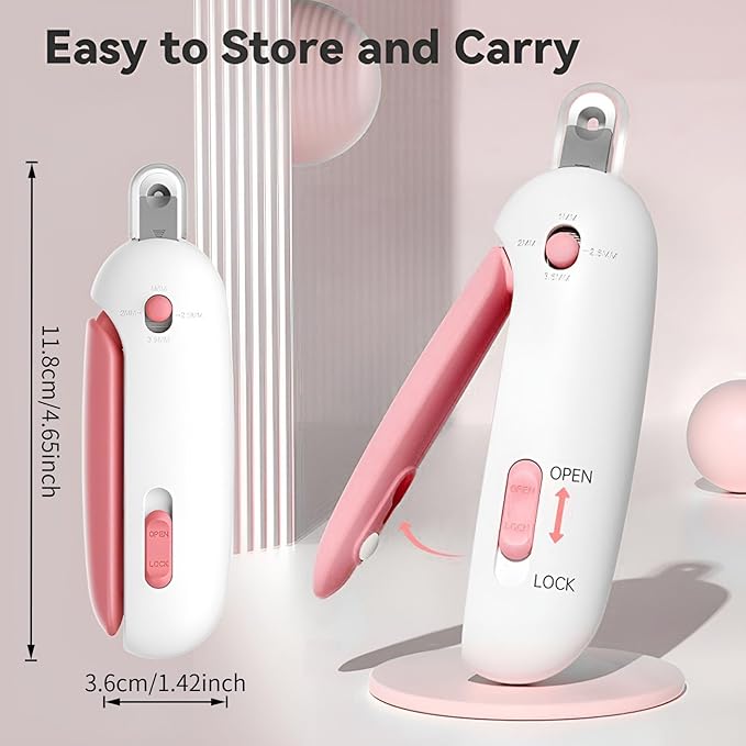 Adjustable Cat Nail Clippers with Security Guard,All-in-One Trimmer & Grooming Supplies for Kittens to Large Cats,Includes Nail File and Storage Container(Pink)