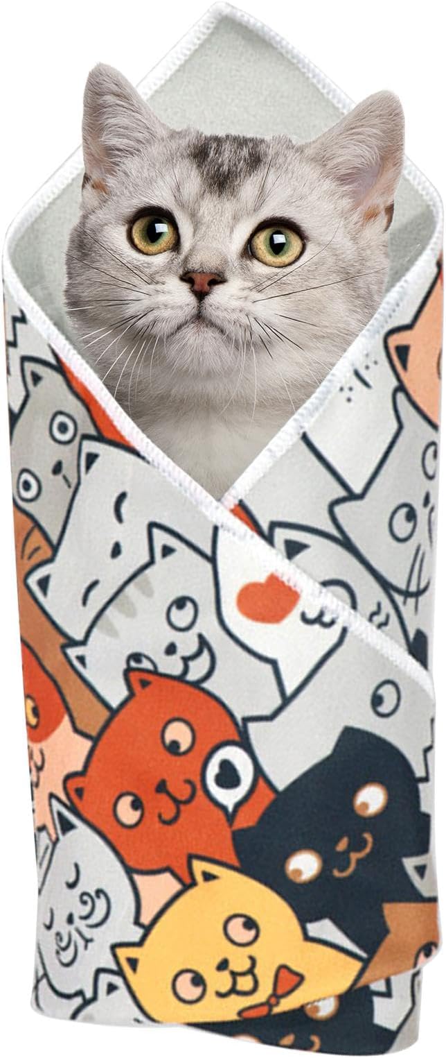 Cat Grooming Wrap - Self-Adhesive Adjustable Fabric Blanket for Cats, Cat Swaddle for Nail Trimming | Cat Burrito Wrap, Multifunctional Anti-Escape Grooming Bag for Nail Clipping and Grooming