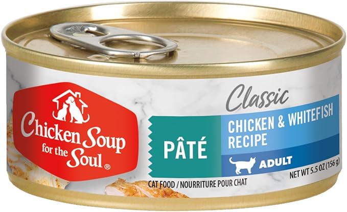 Chicken Soup for The Soul All Natural Premium Adult Wet Cat Food, Real Meat First Ingredient, No by-Products, Artificial Colors, Flavors or Preservatives, Chicken & Whitefish Pate, 5.5oz (Pack of 24)