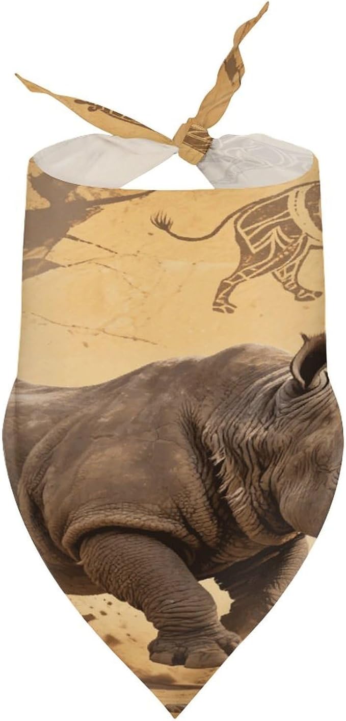 Dog Bandana Spring Pet Scarf Adjustable Triangle Rhino Printing Dog Bib Washable Polyester Puppy Bandana for Small Medium Large Dogs Cat Birthday Party Supplies