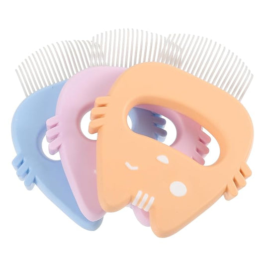 Hemoton PET Grooming Comb Set 3pcs Cat and Dog Massage Combs Silicone Handle Detangling and Deshedding Tool for Household Pets Compact and Portable Grooming Accessories