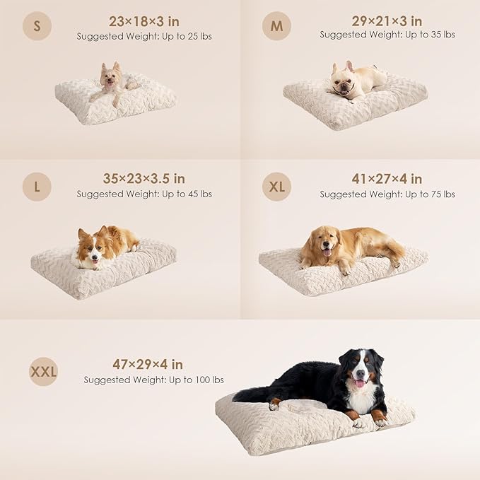 EHEYCIGA Washable Small Dog Bed for Crate 23x18 Inch, Reversible Kennel Pad for Puppy Weight Up to 25 lbs, Plush and Comfy Pet Sleeping Mat, Beige