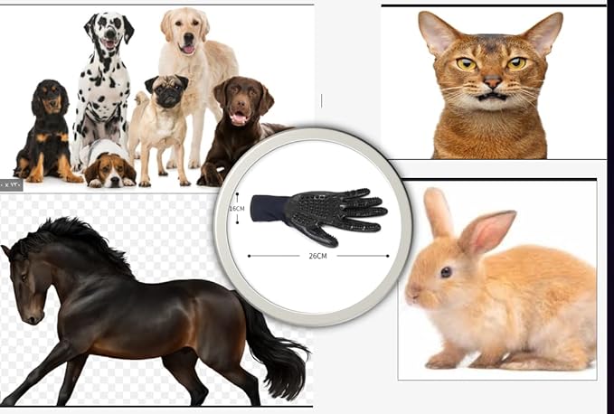 Hands on Pet Grooming Gloves for Dogs, Cats, and Horses – Gentle Deshedding Brush, Hair Remover, and Massage Tool