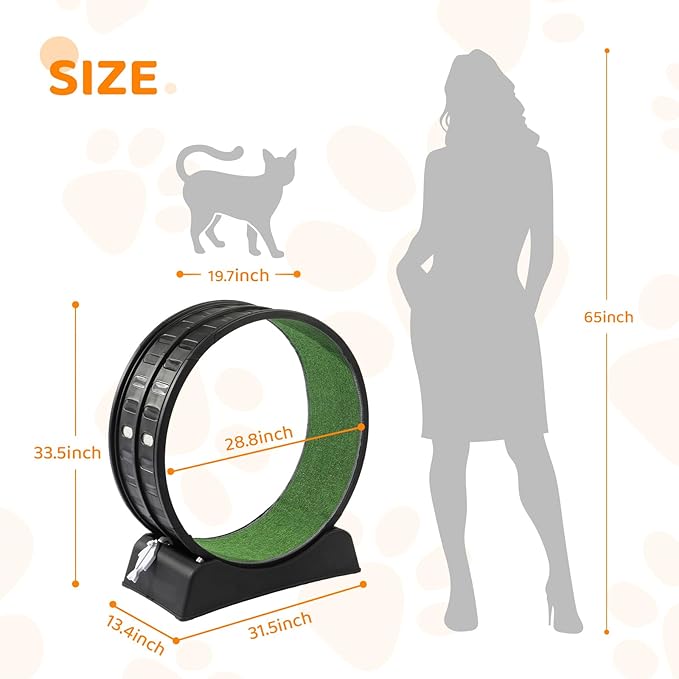 VINGLI Cat Exercise Wheel, 31" Cat Treadmill for Indoor Cats, Cat Running Wheel with Carpeted Runway for Weight Loss & Daily Exercise (Black)