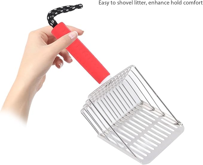 Cat Litter Scoop, Removable Handle Cat Litter Sifter, Stainless Steel Fast Filtration Cat Litter Shovel for Kitten Cat Dog Poop (Red)