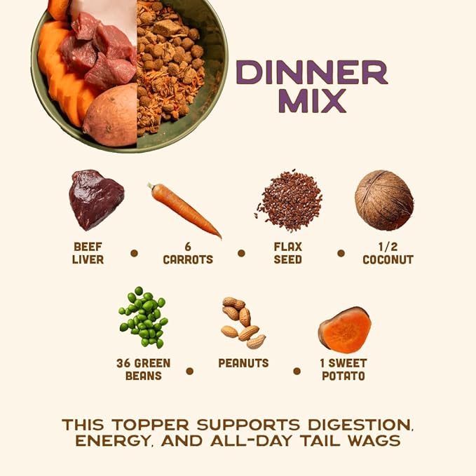 Smart Cookie Natural Dog Food Topper - Dinner - Beef Dog Meal Mixer for All Ages - Food Topper for Picky Eaters and Boosting Nutrition - Non GMO, Made in The USA - 7 oz Bag (15 Day Supply)