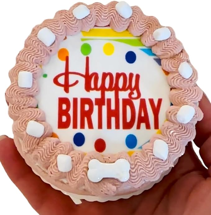 Crispy Rocky Road w/Marshmellows Dog Birthday Cake- Edible Puppy Party Crispy Vanilla Rice Cake, Yogurt Icing w/Marshmellows-Perfect Dog Party Cake Boxed, Iced and Decorated