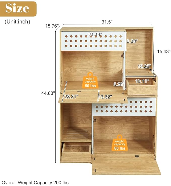 2 in 1 Cat Litter Box Enclosure Furniture, Double Hidden Litter Box Cabinet with Storage Shelf, Space Saving Wooden Cat House End Table for Indoor Use, Brown Natural,Natural