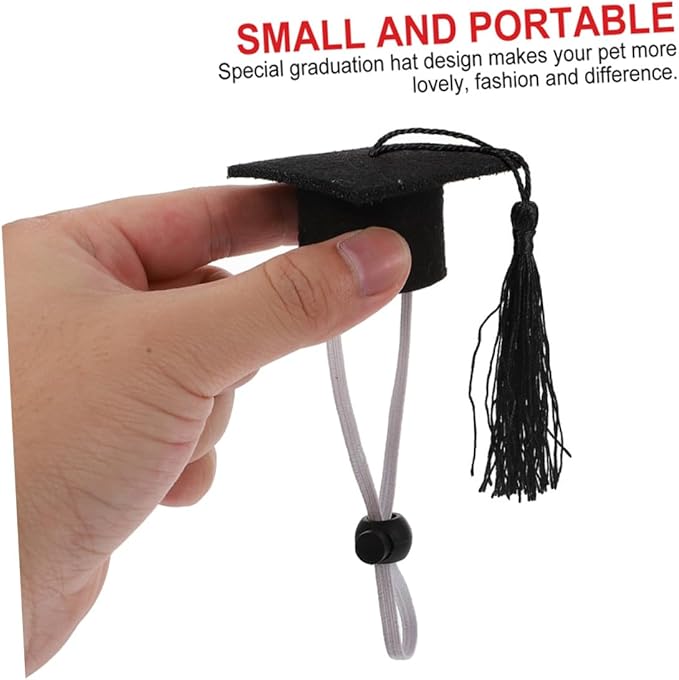 2pcs Black Tassel Dog Doctoral Caps Elastic Graduation Hats for Pet Party Supplies Creative Multi-Purpose Dog Dr Hats and Small Pets