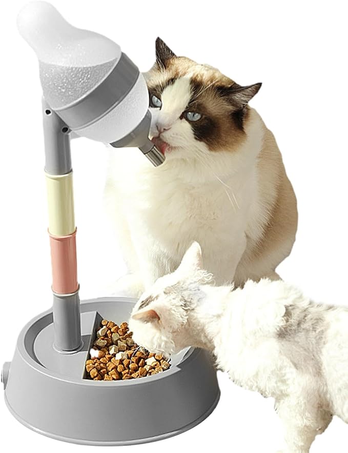 Buyter 2 in 1 Cat Feeder,Adjustable Dog Food Feeder & Water Dispenser,Pet Food Water Dish 2.2L Food and 528ML Waterer