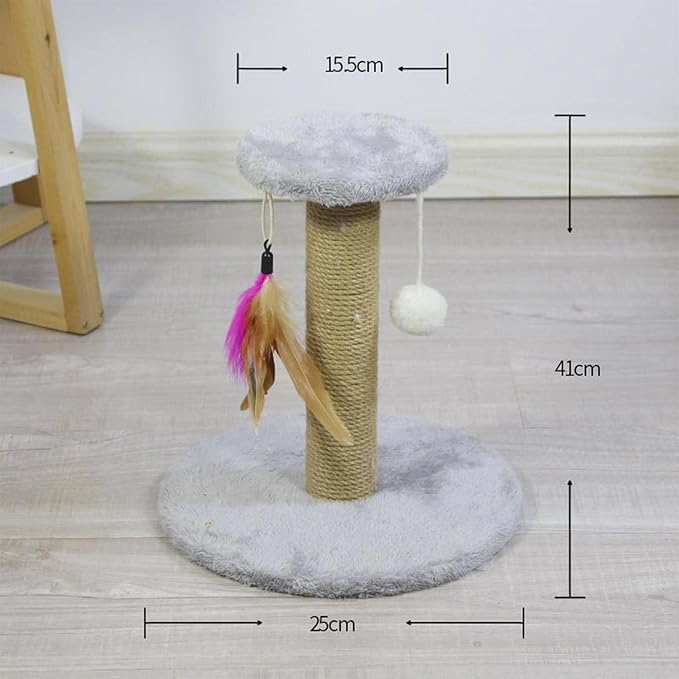 Cat Scratching Post Sisal Rope Scratcher Kitty Scratch Pole Protecting Your Furniture Kitten Cat Post Interactive Toy for Small Cats Indoor (Round Gray)