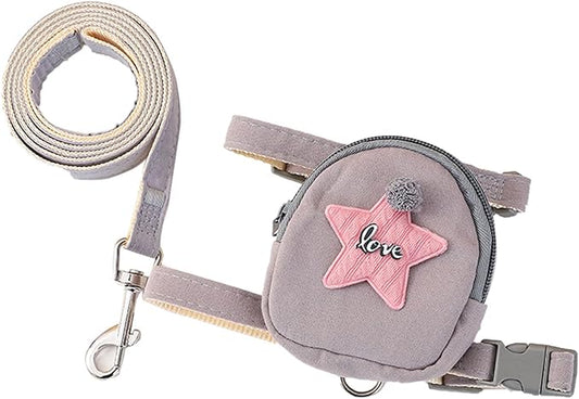 Pet Harness Leash Set, Cute Backpack Cat Vest Belt Leash Snap Design Pet Harness Leash Comfortable and Breathable Dog Vest Leash Outing Supplies School Bag Pet Supplies