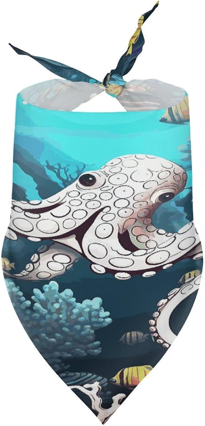 Dog Bandana Spring Pet Scarf Adjustable Triangle Marine Life Printing Dog Bib Washable Polyester Puppy Bandana for Small Medium Large Dogs Cat Birthday Party Supplies