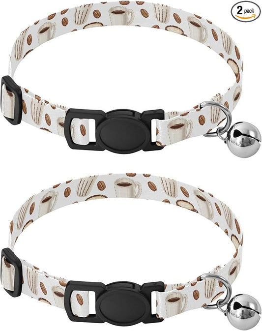 Dog Collar Coffee White Pattern Soft Dog Collars Puppy Collar Adjustable Cat Pet Collar for Dogs Cats Pets Supplies 2 Pack