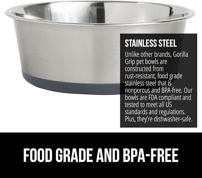 Gorilla Grip Thick Cat Litter Trapping Mat and Stainless Steel Dog Bowls Set of 2, Cat Mat is 47x35 Inch, Stainless Steel Dog Bowls Hold 2 Cups, Both in Gray Color, 2 Item Bundle