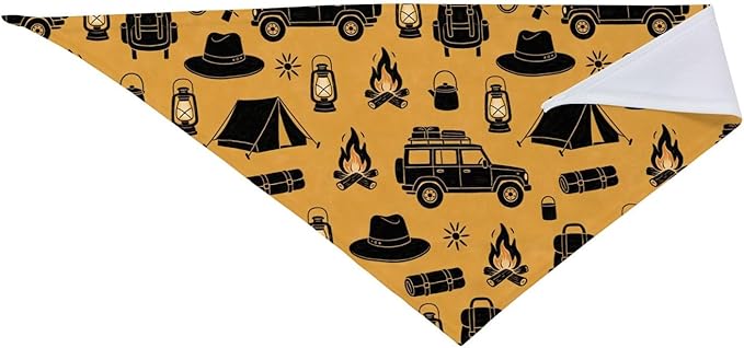 Happy Camper Summer Dog Bandana，Adorable Puppy Accessory for the avid Camper ，Pet Neckerchief for Pets Daily Wear Photo Prop Party Supplies,Funny Cute Dog Bandana (Turmeric)