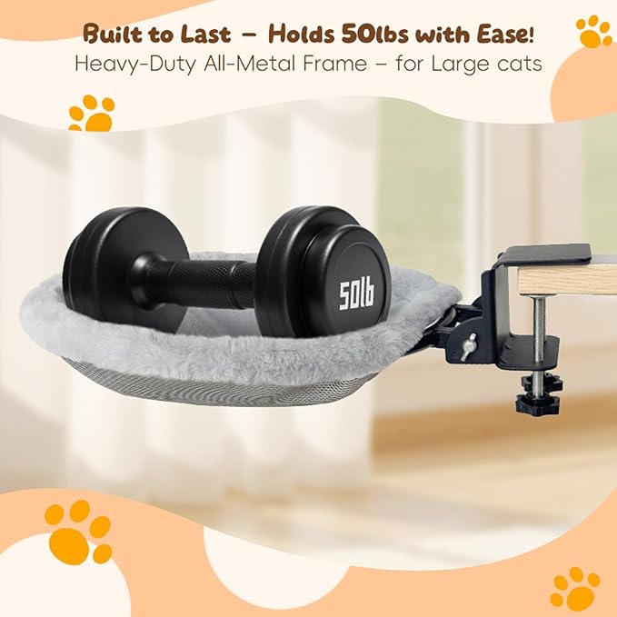 L&W BROS.Cat Desk Bed – Supports Up to 50 lbs, 18"x18"Removable Machine-Washable Plush Cover, Comfortable Cat Perch for Indoor, Space-Saving Foldable Design Cat Bed for Gaming Desks, Home Office