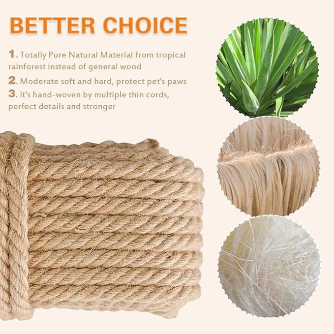 Barelove Cat Scratching Post Replacement, 4 Pieces Cat Scratcher Cat Tree Replacement Parts, 15.4'' x 2.67" Dia + 7.87“ x 2.67" DiaNatural Sisal Rope Cat Scratch Posts Include M8 Screws, Green