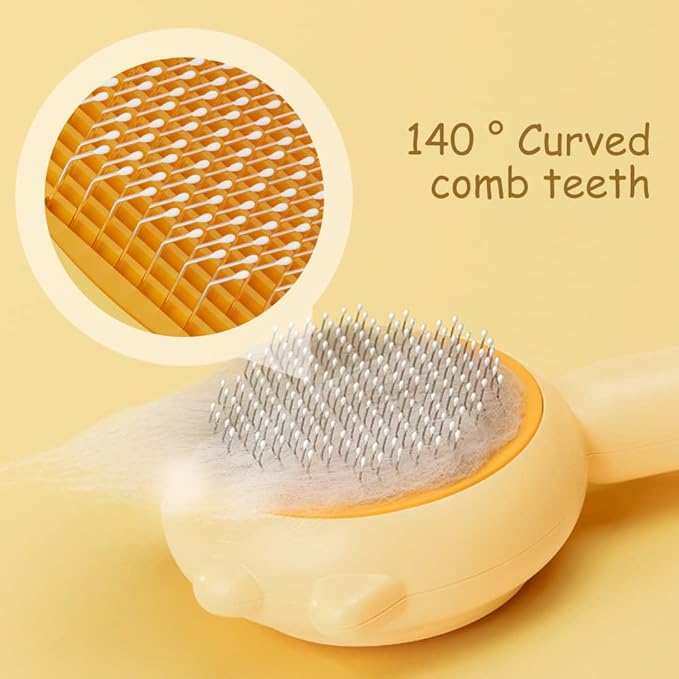 Pet Hair Cleaner Brush, 2023 New Self Cleaning Slicker Comb for Cats and Dogs, Long or Short Hair, Grooming Brush with Massage Bristles, Removes Tangles Loose Fur, Orange#A