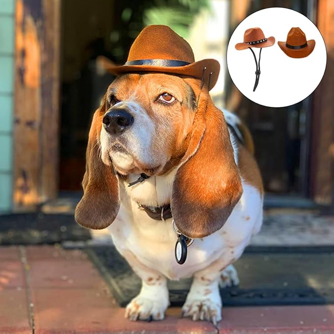 Pet Dog Hat Cat Cowboy Hat Decorative Black Ribbon Plush Band Medium Size Party Headwear for Dogs and Cats Pet Supplies