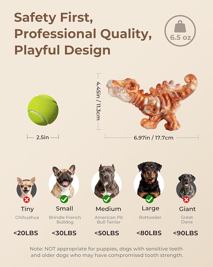 2 Pack Indestructible Dog Toys for Aggressive Chewers: Ultra-Dense Nylon, Bacon Flavor Chew Bones, Heavy Duty Tough Toys for Large Dogs