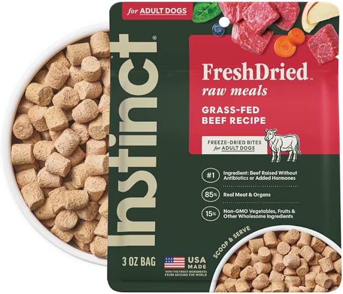 Instinct FreshDried Bites, Natural Freeze-Dried Dog Food, Grain Free - Real Beef, 3 oz. Bag