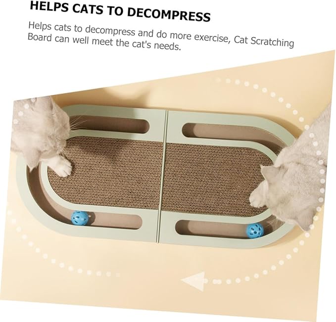 Indoor Cat Scratcher Board with Ball, Foldable Corrugated Cardboard Kitten Scratching Post for Household Cats and Kittens