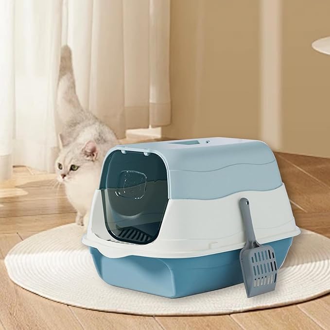Large Enclosed Cat Litter Box with Lid, Scoop, Enclosed Potty, Anti-Splashing Toilet, Kitty Covered Litter Boxes for Cats Litterbox Including Litter Scoop for Indoor Use Cat Owners Gifts