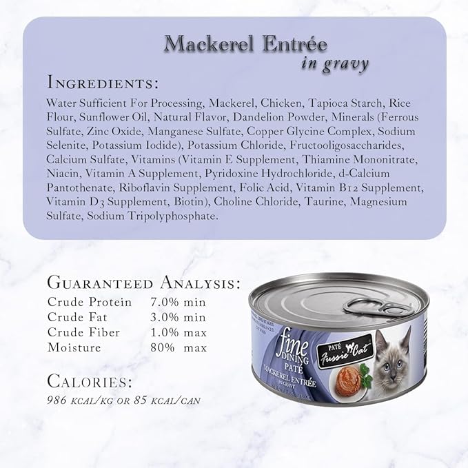 Variety Pack for Fussie-Cat-Fine-Dining Pate Wet Food - 6 Delicious Flavors: Sardine & Chicken, Tuna & Shrimp, Chicken & Lamb, Oceanfish, Sardine, and Mackerel & Beef (2.8 Oz Each, 12 cans Total)
