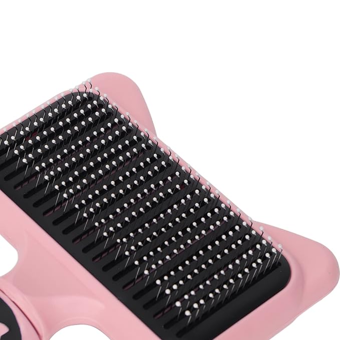 Cat Grooming Brush, Ergonomic Cat Brushes with 140 Degree Curved Teeth, Self Cleaning Slicker Brushes with Non Slip Handle and Resin Protection Point (Pink)