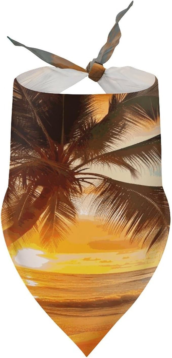 Dog Bandana Spring Pet Scarf Adjustable Triangle Tropical Beach Palm Tree Sunset Printing Dog Bib Washable Polyester Puppy Bandana for Small Medium Large Dogs Cat Birthday Party Supplies