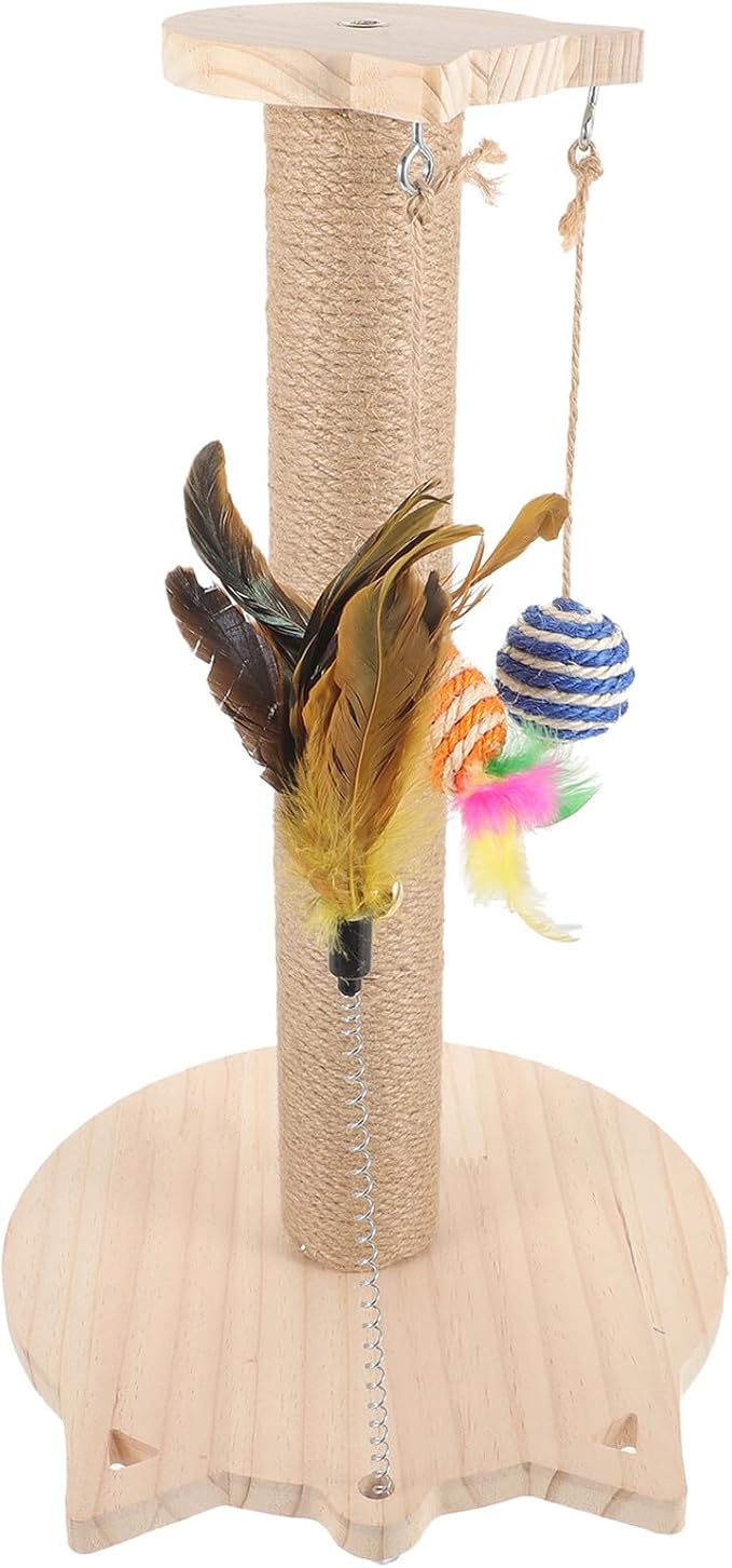 TOYANDONA Cat Scratching Post Indoor Wear-Resistant Sisal Scratcher with Solid Wood Base Comfortable Kitten Scratch Tower for Cats Pet Claw Scratching Furniture Random Color