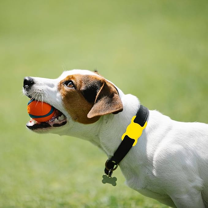 SWINCHO for AirTag Dog Collar Holder [2 Pack] Waterproof High-Strength Elastic Silicone Dog Cat Air Tag Holder(Yellow&Black)