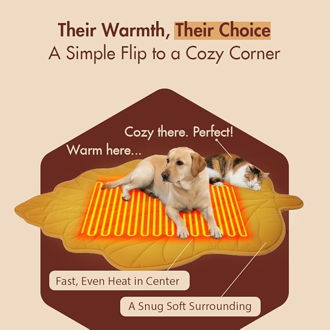 Large Dog Heating Pad Waterproof Electric Heated Beds, Pet Pads for Indoor Outdoor, Adjustable Temperature, Chew Resistant Cord, Washable Maple Leaf Shaped Cat Heating Pad Non Slip Bottom(35"X27")