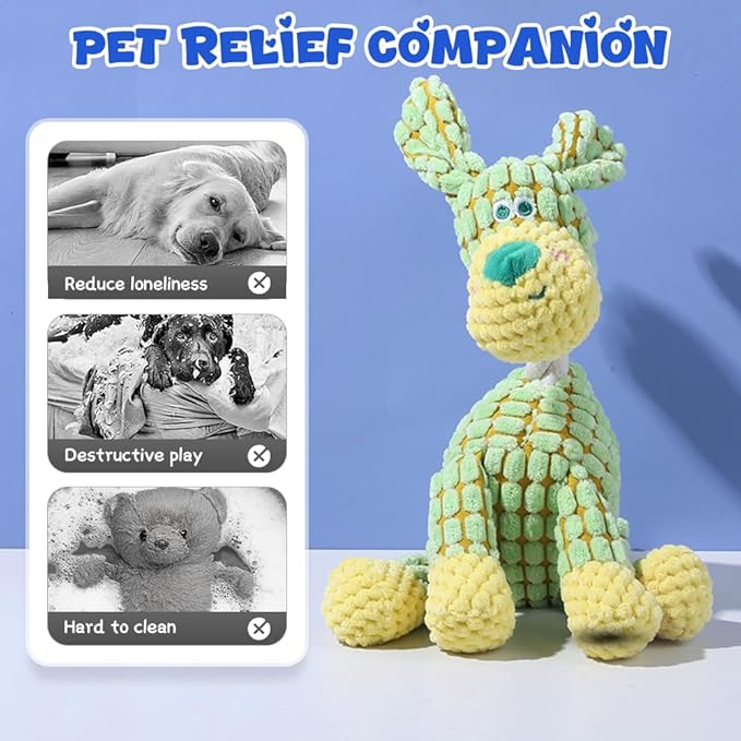2026 New Dog Toys,Indestructible Plush Dogs Toy for Aggressive Chewers,Squeaky Durable Chew Toy for Indoor Pups Teething, Stuffed Toys for Small Medium Large Dogs (Green+Giraffe)