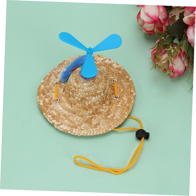 Pet Straw Hat with Propeller Decorative Knitted Woven Straw Cap for Dogs Large Size Photo Props Summer Pet Supplies