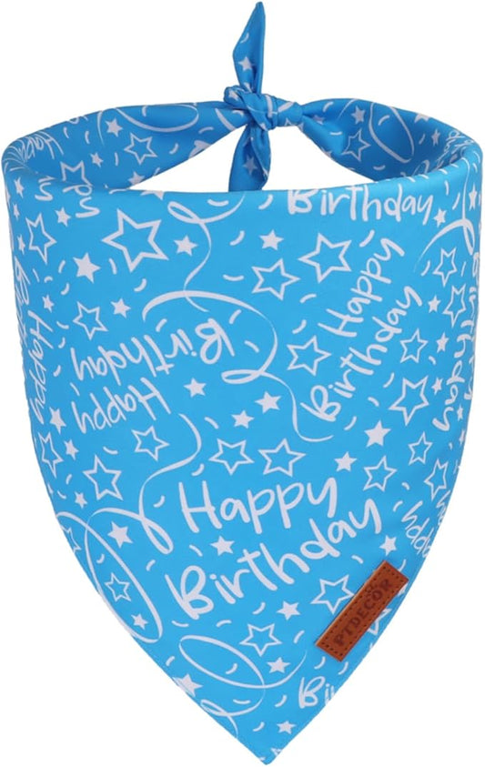 PTDECOR Happy Birthday Dog Bandana, Premium Durable Fabric, Triangle Scarf for Dog Birthday Party Supplies, Blue Pet Bandana for Large X-Large Dogs Pets (X-Large)