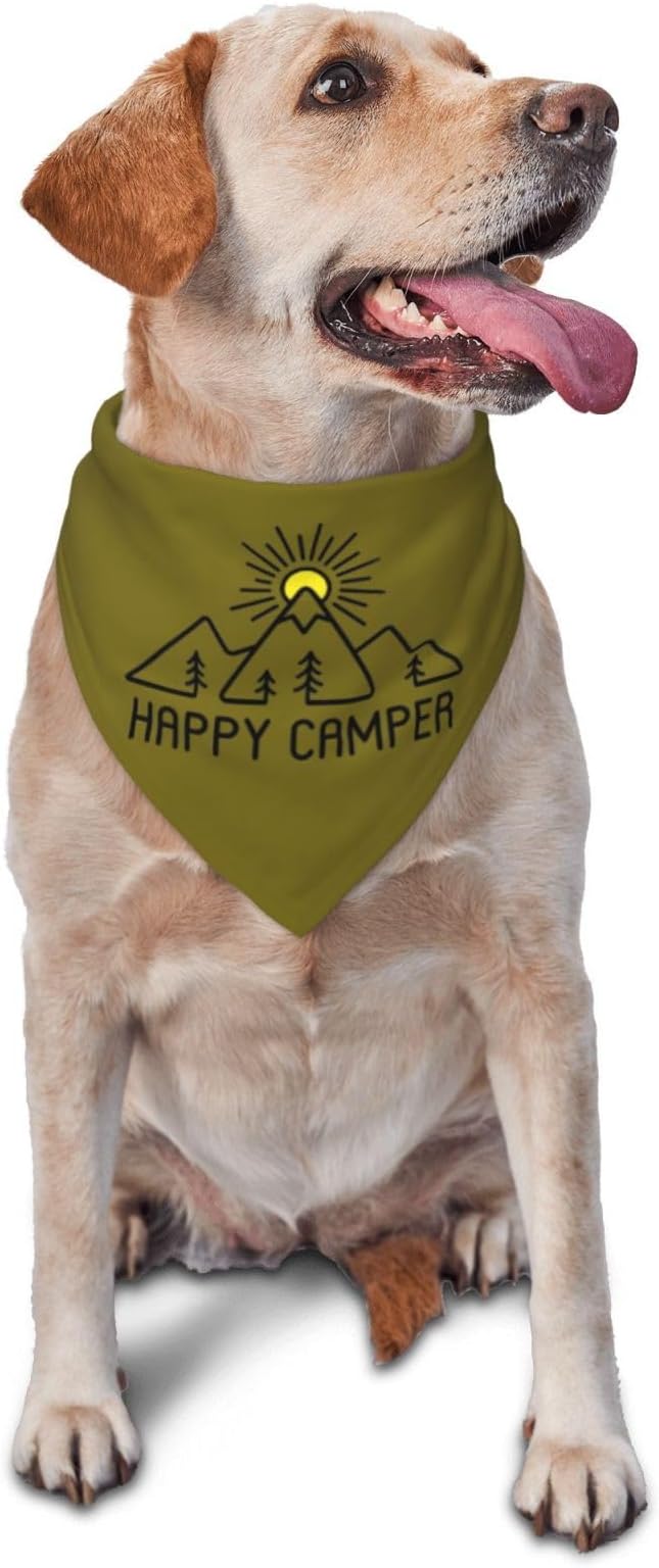 Happy Camper Summer Dog Bandana，Adorable Puppy Accessory for the avid Camper ，Pet Neckerchief for Pets Daily Wear Photo Prop Party Supplies,Funny Cute Dog Bandana (Grass Green)