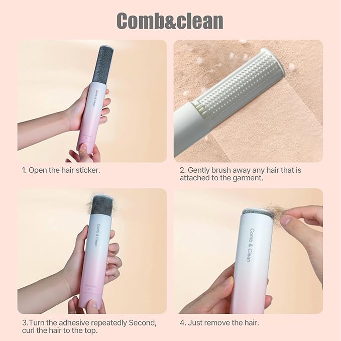 2-in-1 Double Sided Pet Hair Remover Brush - Grooming & Cleaning Tool for Cats Dogs, Static Adsorption Fur Remover for Furniture, Sofa, Car Seat, Clothes, 120g Ultra-Lightweight (Orange)