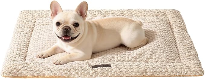 Plush Cat Kneading Bed Mat, Premium Plush Fabric Bed with Non-Slip Bottom, 3cm Thick All-Season Cushion for Cats Who Knead, Machine Washable Anti-Static Pet Bed, 27x20 Inch, Milk
