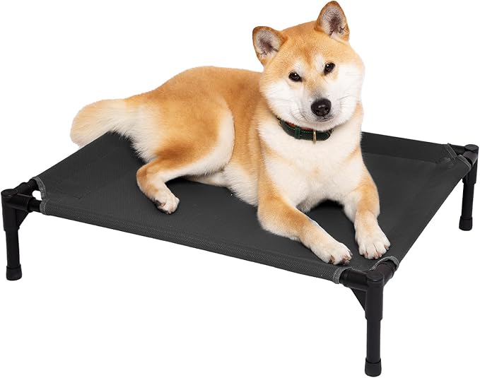 pettycare Elevated Outdoor Dog Bed - Dog Cots for Small Pet, Heavy Duty Raised Cot Waterproof, Cooling Pets Bed with Washable Durable Teslin Mesh and Non Slip Feet, 28 Inches, Black