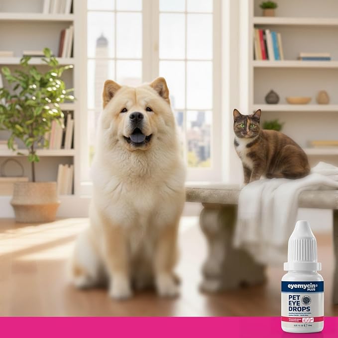 EYEMYCIN dog eye drops and cat eye drops , pet eye drop , Vet-Recommended Dog Eye Infection Treatment to Soothe Infection Allergy,Relieve Dry Eyes Pink Eyes, Pet Tear Stain Cleaner Horses (0,33 fl oz)