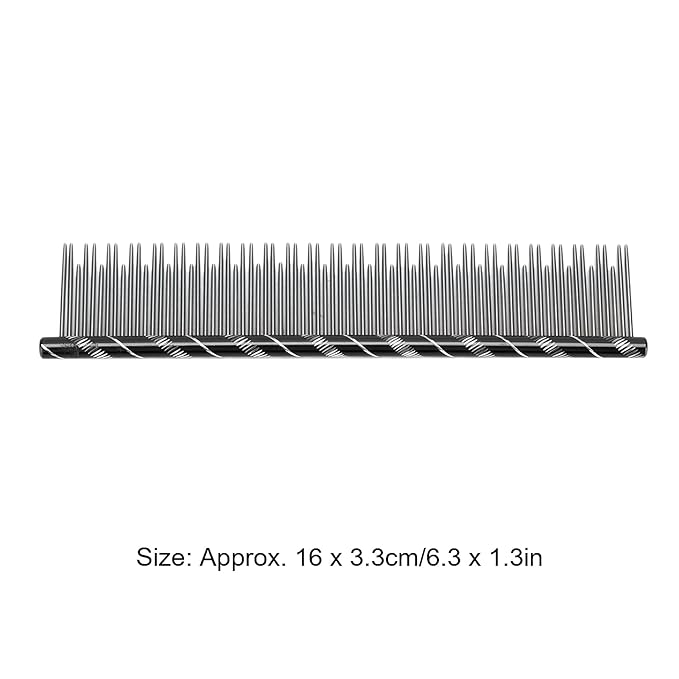 Pet Hair Removal Comb, Stainless Steel Cat Grooming Tool with Dual - Density Teeth, Open Knot Detangling Comb for Long and Short Haired Cats, Ergonomic Non - Slip Handle (Black)