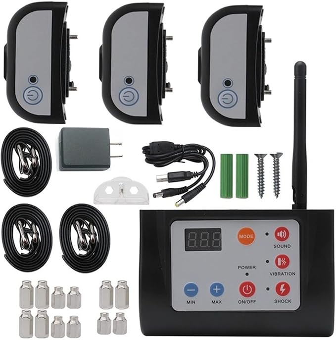 iMeshbean 1/2/3 Dog Fence Wireless, Outdoor Electric Pet Containment System,with Waterproof and Rechargeable Training Collar Receiver Dog Boundary Container (for 3 Dogs)