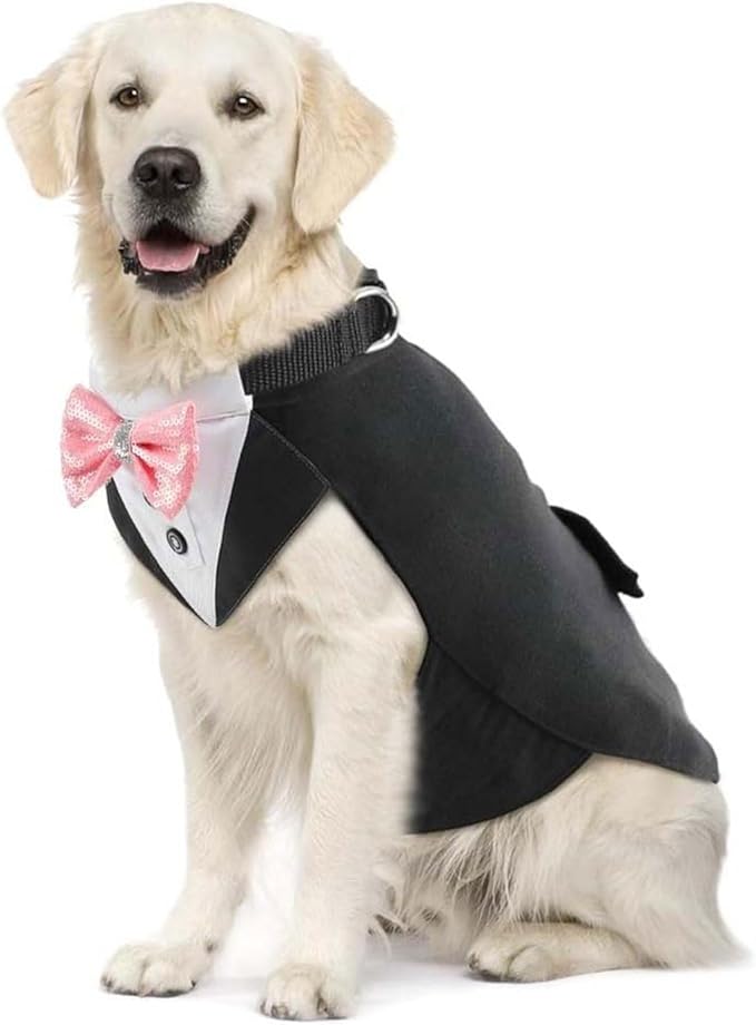 Dog Wedding Suit with Butterfly Tie Pet Tuxedo Costume Outfit Clothes Supply for Christmas Halloween Make Up Durability Suit