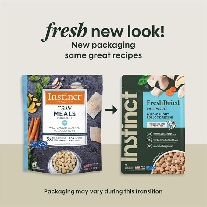 Instinct FreshDried Bites, Natural Freeze-Dried Dog Food, Grain Free - Wild-Caught Pollock, 24 oz. Bag