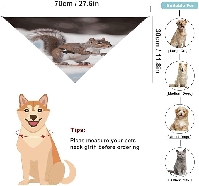 Dog Bandana Spring Pet Scarf Adjustable Triangle Skiing Squirrel Printing Dog Bib Washable Polyester Puppy Bandana for Small Medium Large Dogs Cat Birthday Party Supplies