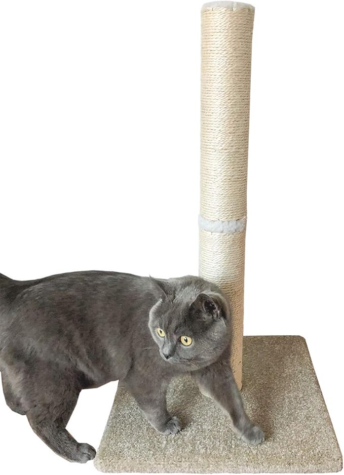Cat Scratching Post Carpet, Tall Big Sisal Rope Cat Scratch Pole for Cats and Kittens, Stable Carpeted Heavy Base (Beige/Yellow)