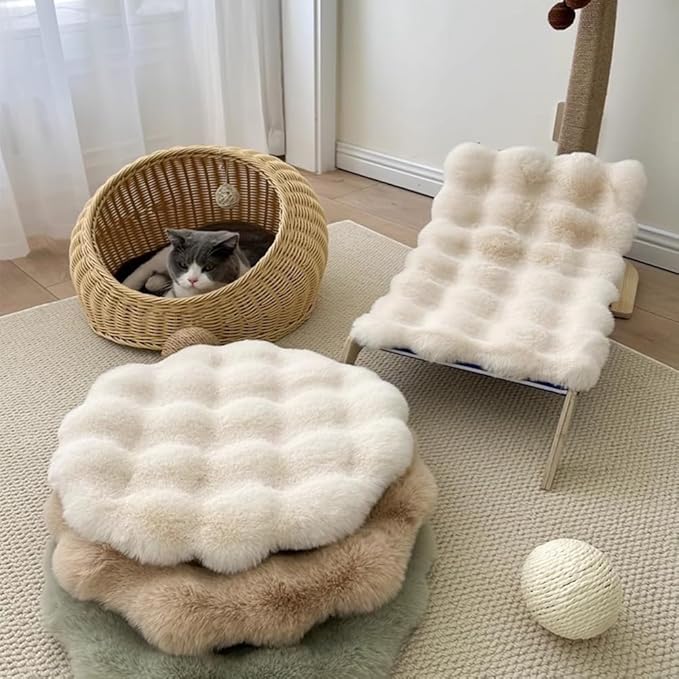 Pet Cushion Pad, Self-Warming Faux Fur Dog and Cat Bed for Indoor Pets, Cozy Plush Round Kennel Pad for Cage with Non-Slip Bottom, Winter Cat Mat Bed for Kneading (Grey,19.7in Round)