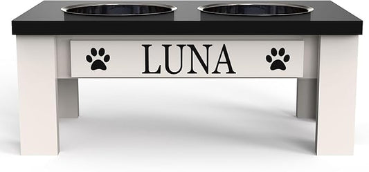 GTW Classic Elevated Dog Feeder – Wooden Elevated Stand with Stainless Steel Bowls, Anti-Slip Farmhouse Design (Small, Black)